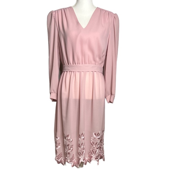 Vintage Bonnell Embroidered Crepe Long Sleeve Dress - Picture 1 of 10